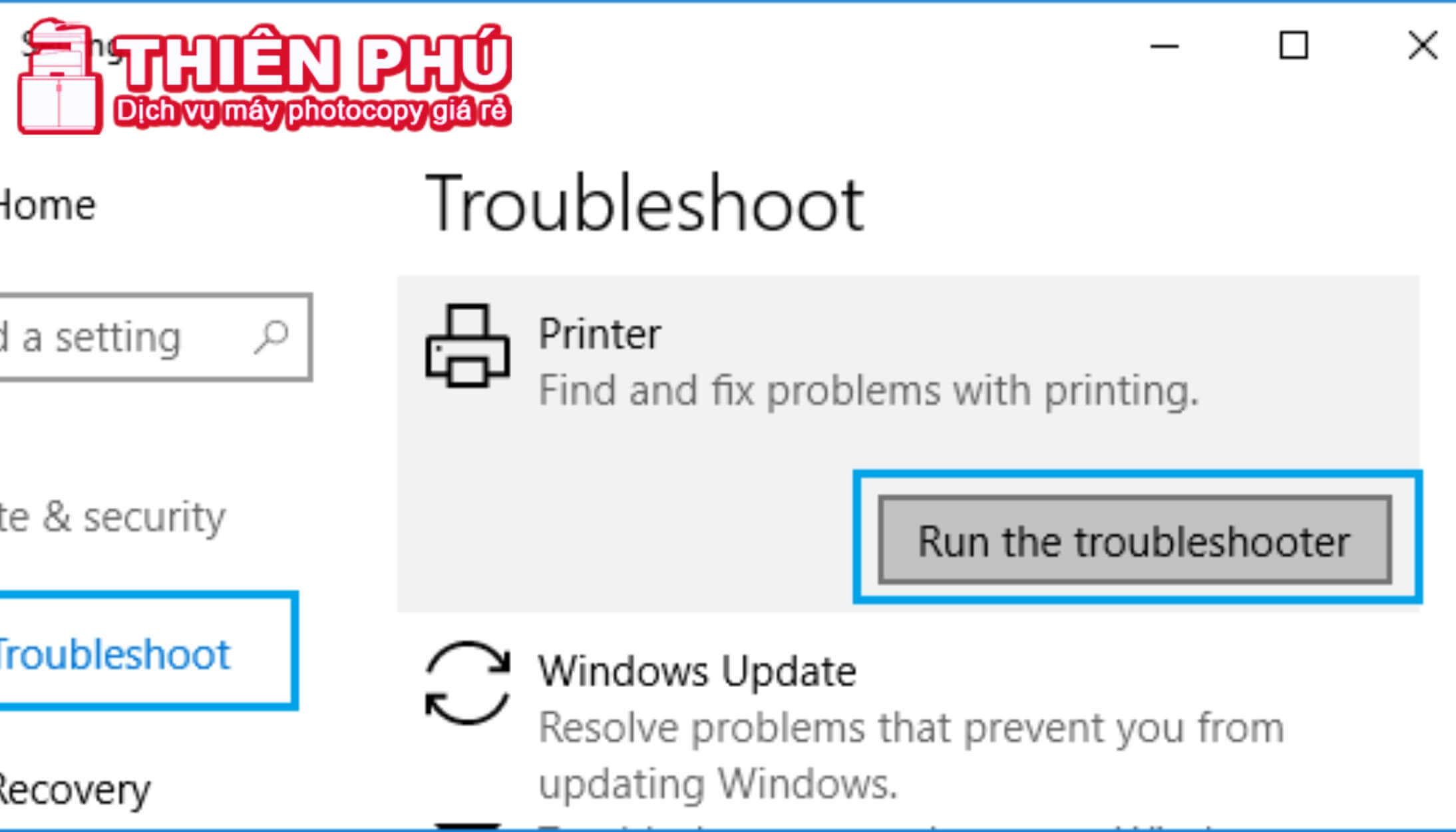 Chạy chế độ Printer Troubleshooter