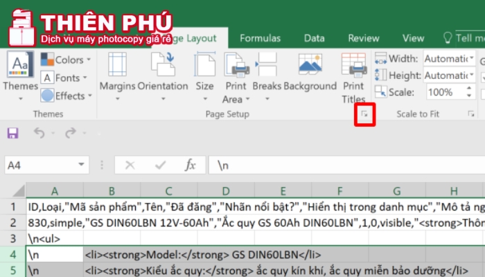 Chỉnh lề trang in trong excel