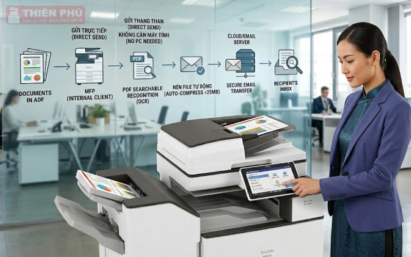 Scan to Email: Gửi tài liệu trực tiếp, không cần máy tính trung gian